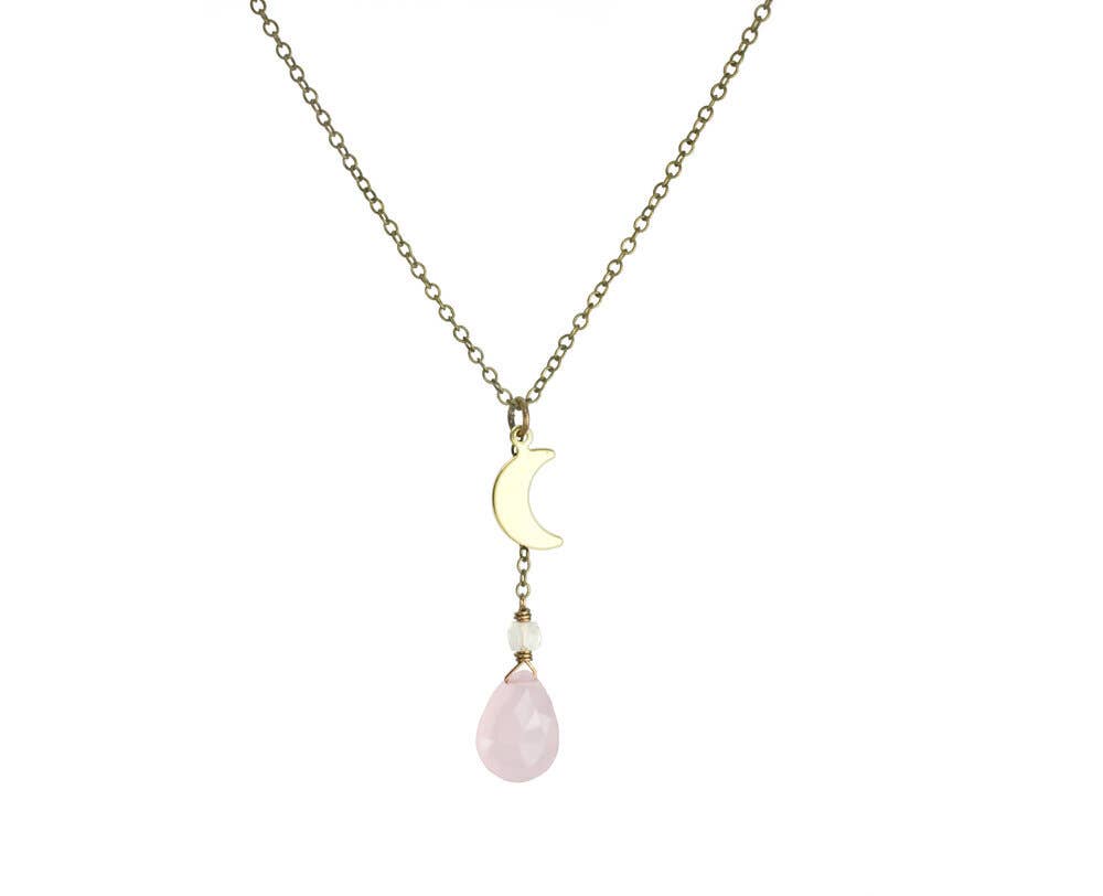 Edgy Petal Jewelry - Wholesale Pendant/Charm Necklace - Rose Quartz Crescent Moon Necklace3