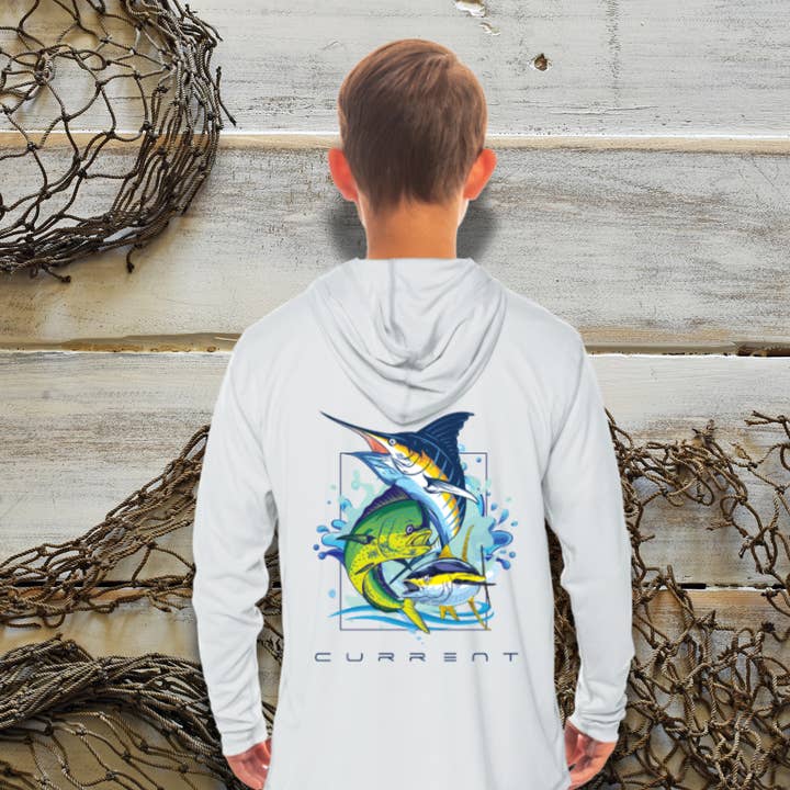 Kids Mixed Bag UPF 50 Hooded Performance Shirt for wholesale by Current Gear