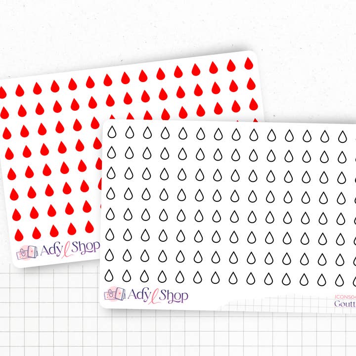 Folha de autocolantes mini ícones "gota" / "menstruação" por atacado de AdyLShop