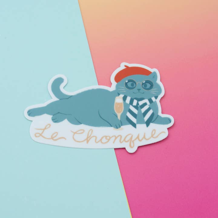 Curlworks - Wholesale Sticker - Le Chonque - Fancy Wine Kitty - 3" Vinyl Sticker