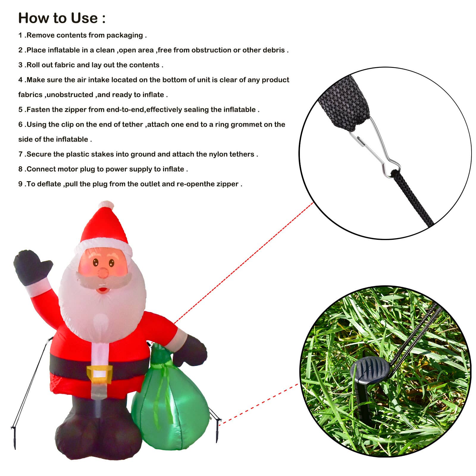 Fun Little Toys - Vendita all'ingrosso Gonfiabili - Decorazione gonfiabile natalizia di 1,83 m Babbo Natale con sacco regalo5