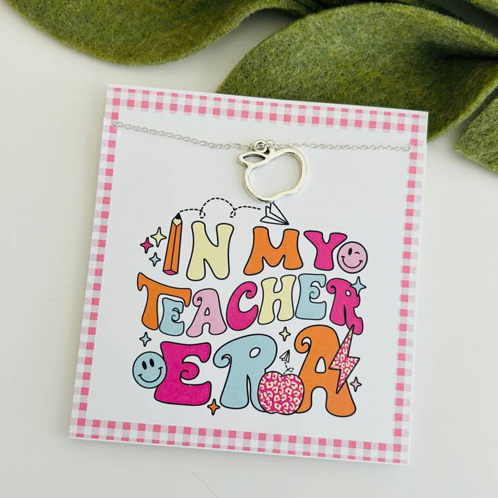 Peddle Your Paper - Wholesale Pendant/Charm Necklace - Teacher Appreciation; Teacher Era Necklace & Stationery Card