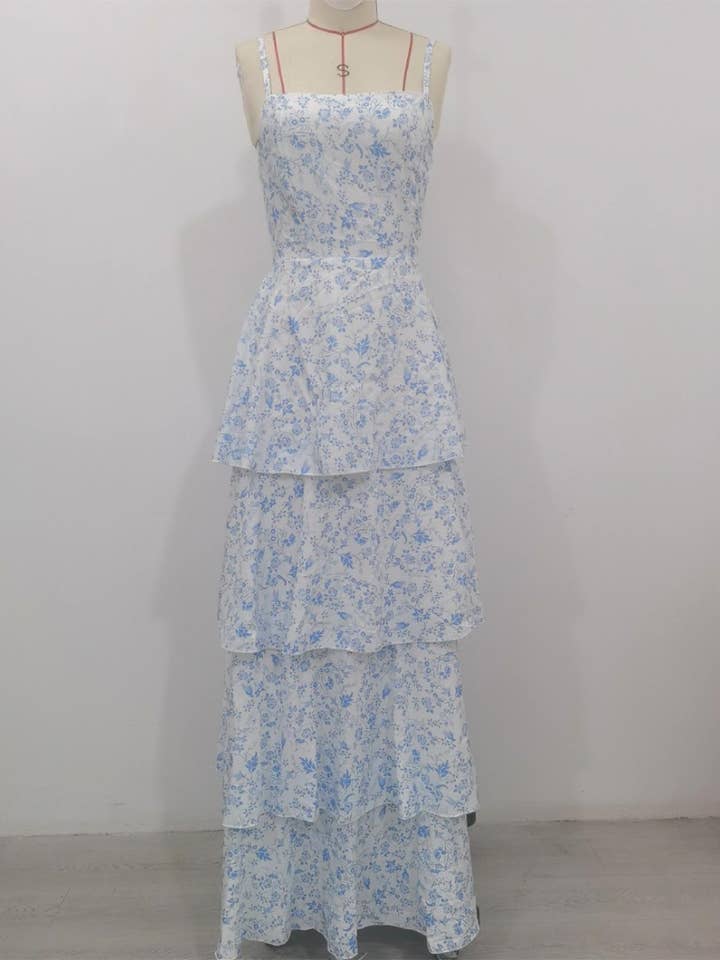 Bow Party Floral Maxi Tiered Dress for wholesale by Rosa Clothing