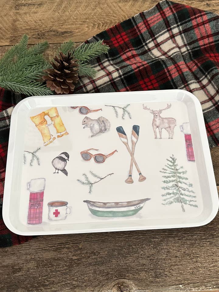 Tabuleiro de servir em melamina ilustrado com aquarela de vida na cabana por atacado de LSA-studio