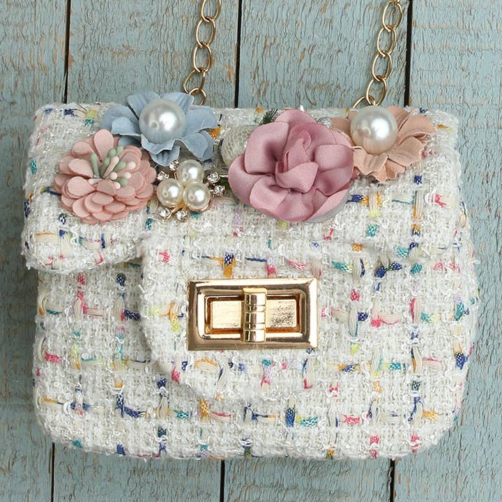 Sparkle Sisters by Couture Clips - Wholesale Crossbody Bag - Kids - Tweed Flower Purse