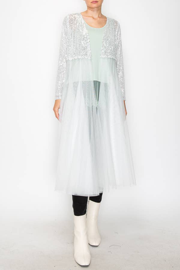 Origami Apparel ~  Lace and Crochet inspired - Venta al por mayor Chaqueta - Mujer - Deslumbrante abrigo largo de lentejuelas con falda de tul - 47691