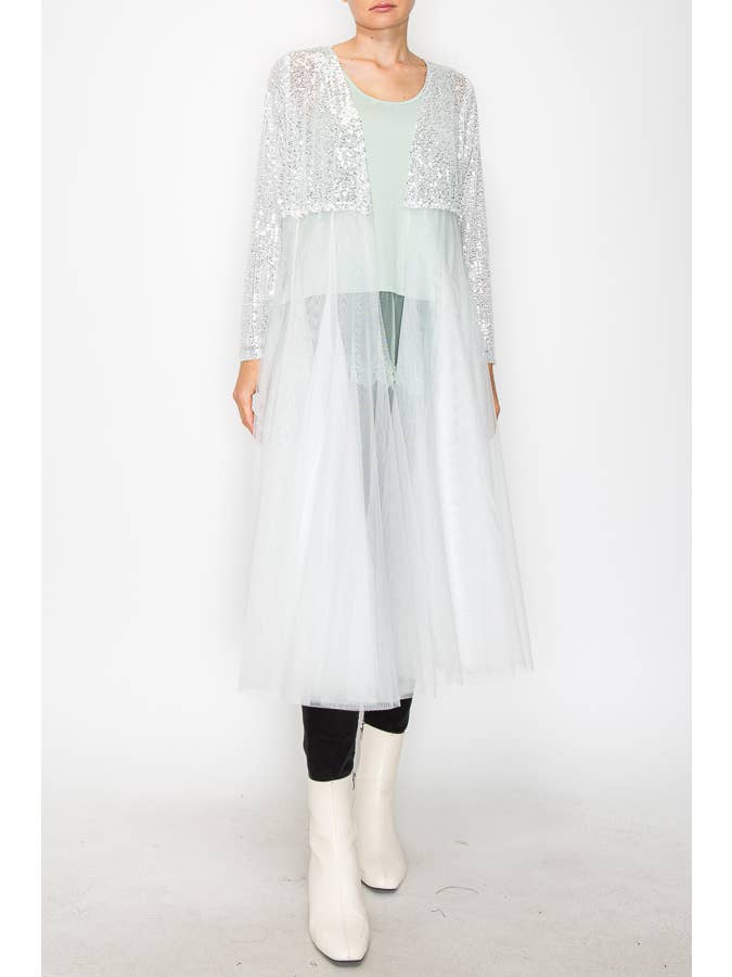 Origami Apparel ~ Lace and Crochet inspired - Venta al por mayor Chaqueta - Mujer - Deslumbrante abrigo largo de lentejuelas con falda de tul - 47691