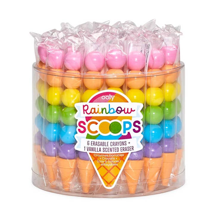 Rainbow Scoops: Stacking Erasable Crayons Scented Eraser Tub for wholesale by OOLY