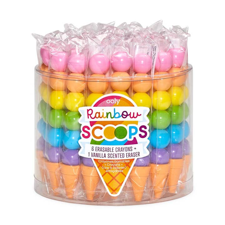 Rainbow Scoops: Stacking Erasable Crayons Scented Eraser Tub for wholesale by OOLY