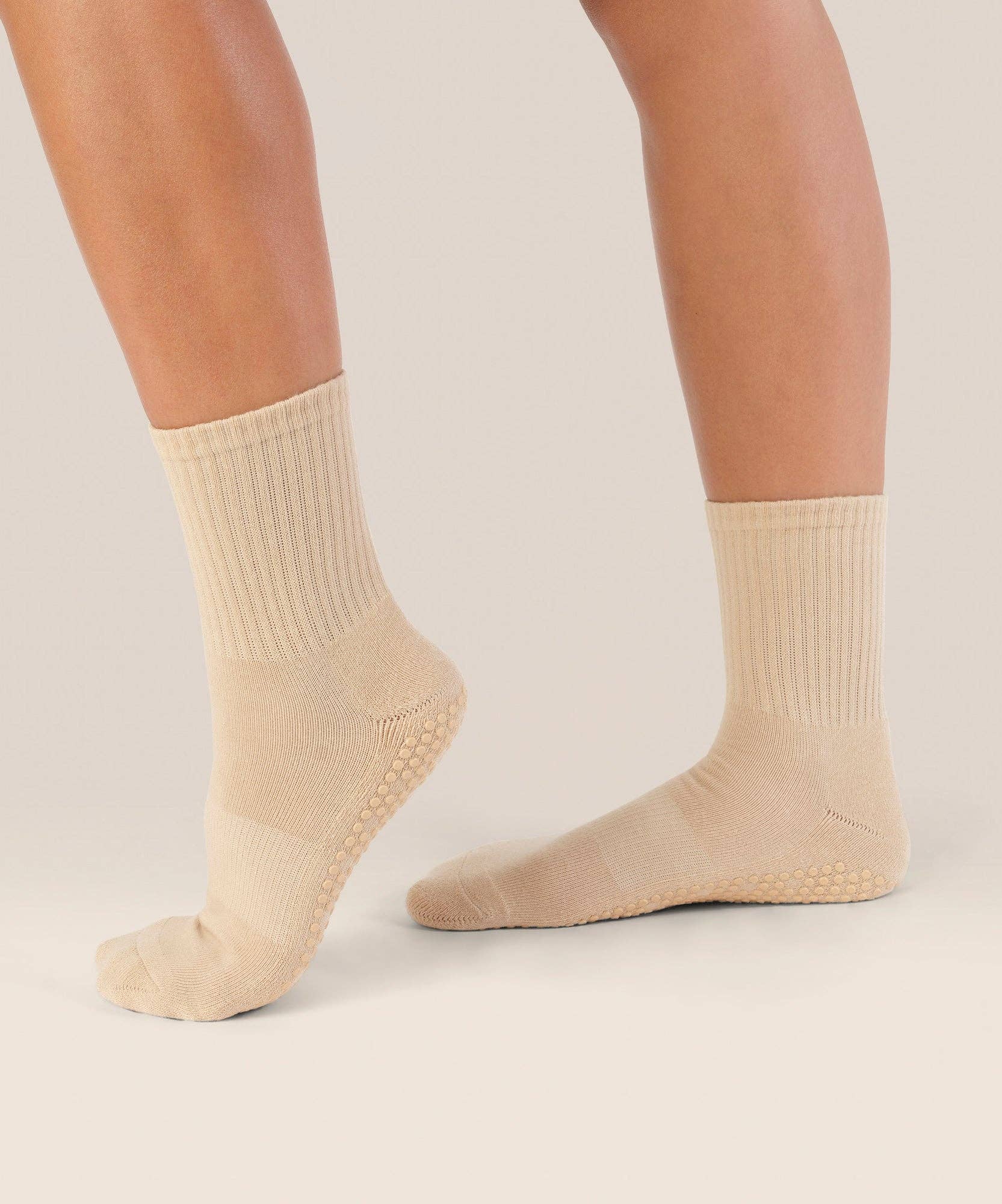 MoveActive - Wholesale Socks - Women's - Crew Non Slip Grip Socks - Almond2