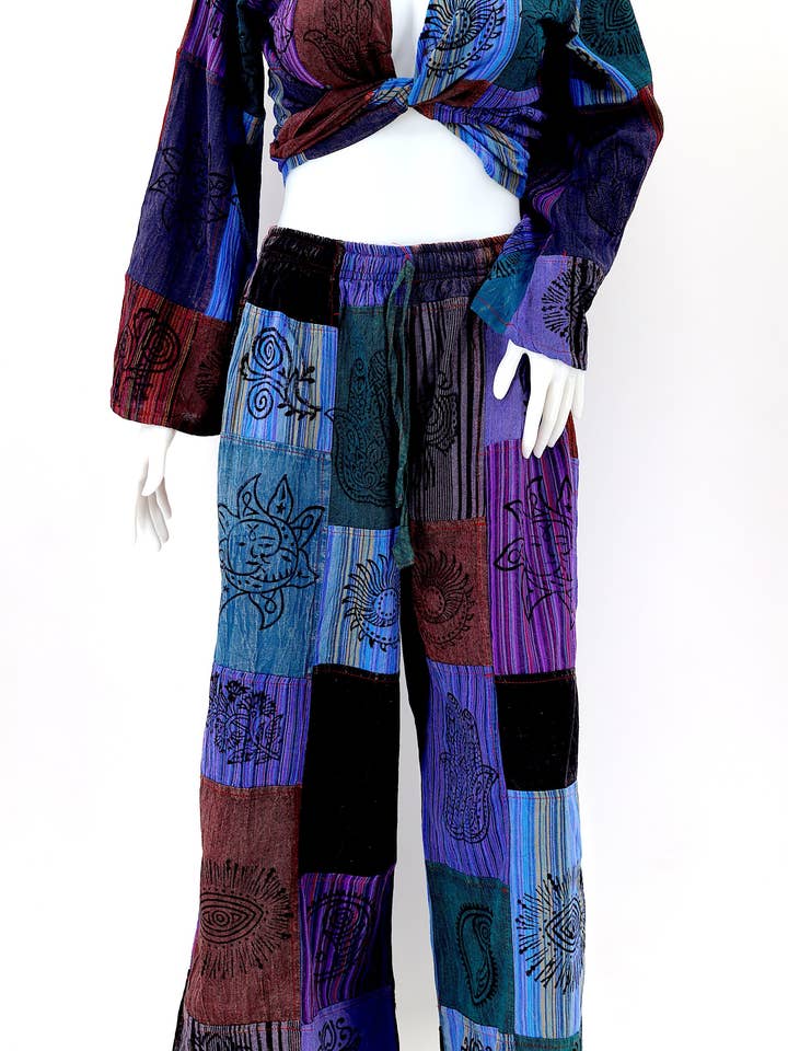Himalaya Handmade - Wholesale Top & Pant Set (NOT Loungewear) - Women's - Cotton Hippie Handmade 2 Piece Patchwork Palazzo Bohemian Dress Set