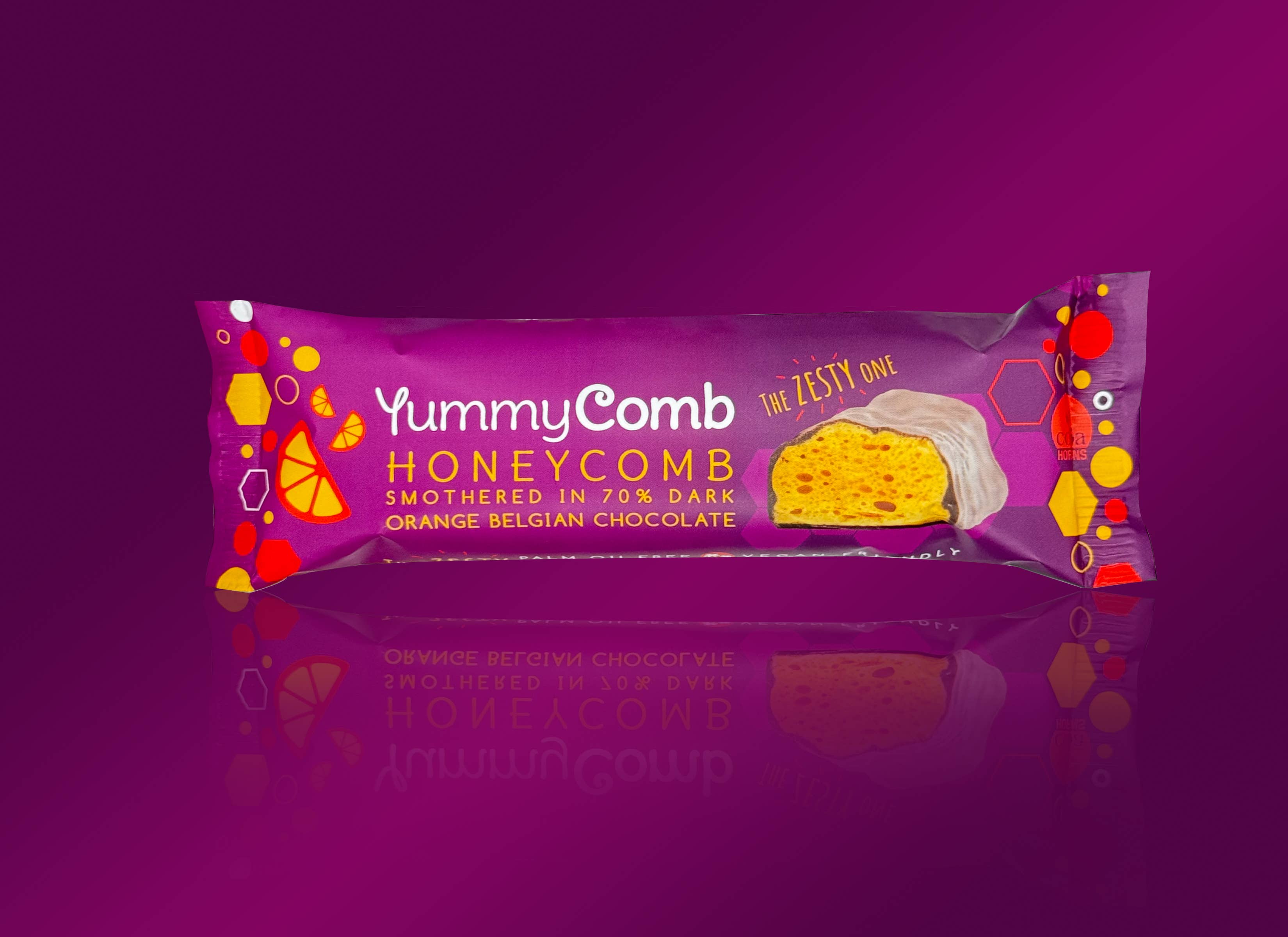 Yummycomb - Wholesale Chocoladereep - 12 stuks honingraatrepen van 35 g, omhuld met 70% donkere Belgische sinaasappelchocolade2