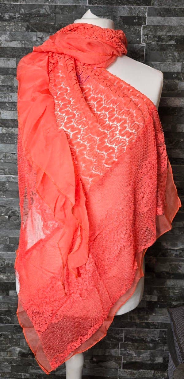 Strathurie – Cachecol - Mulher por atacado – Lenço de renda para senhora em cachecol de renda laranja com folho1