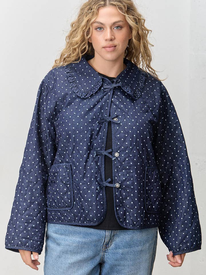 (PLUS) SIZE POLKADOT PETER PAN COLLAR JACKET for wholesale by Polagram by Wellmade USA