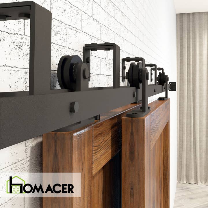 Homacer INC - Wholesale Knob/Pull - Double Track U-Shape Bypass Sliding Barn Door Hardware Kit - T-Shape Design Roller2