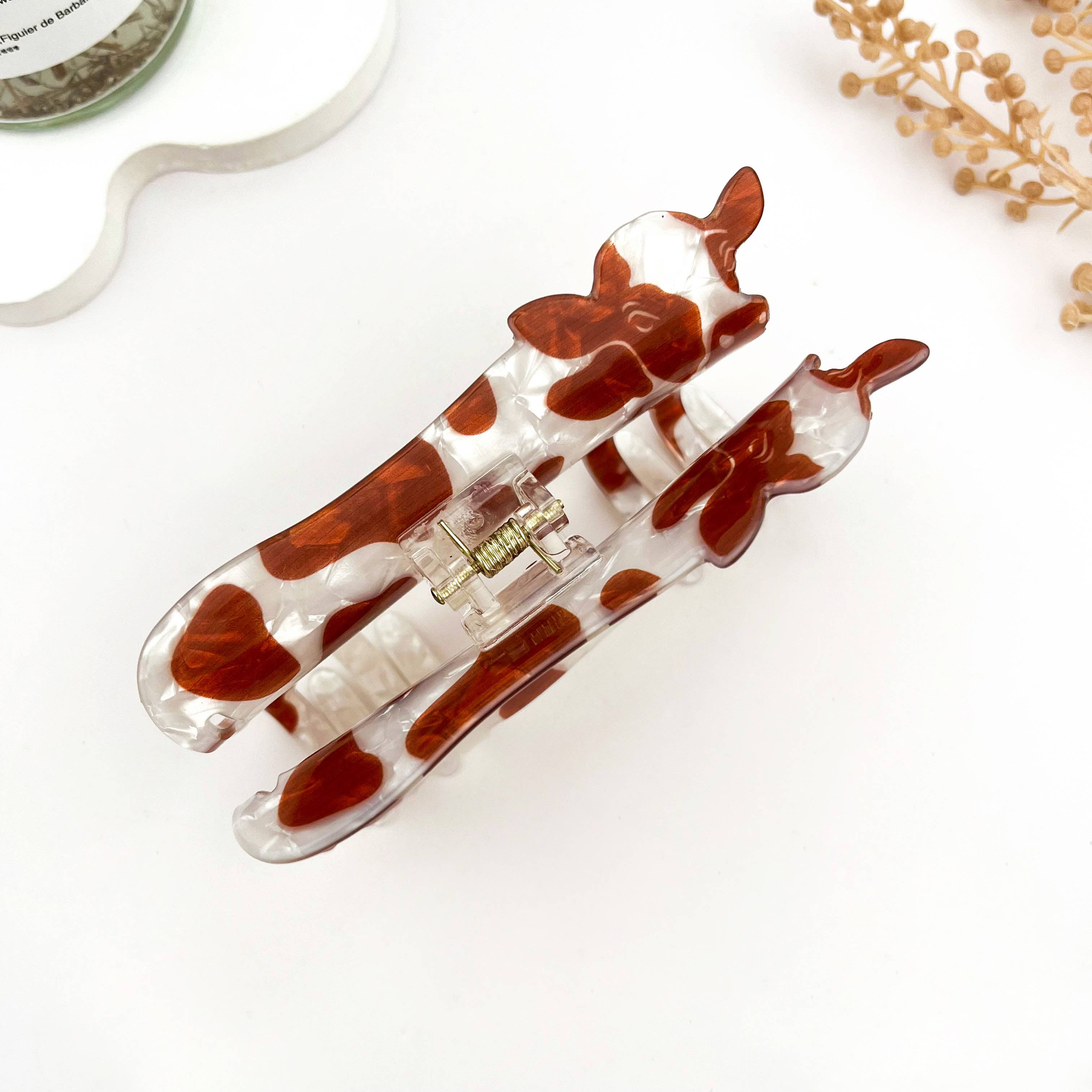 Creative Brown Cow Printed Animal Hair Claw Clip for wholesale on Faire4