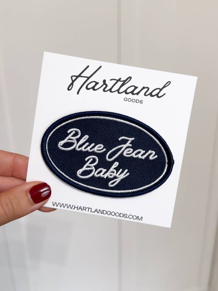 Blue Jean Baby Iron on Patch for wholesale by Hartland Goods