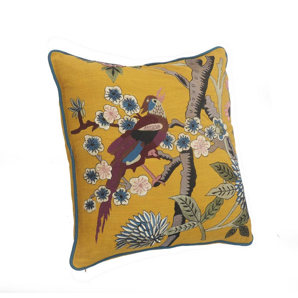 LR Home - Vente Coussin décoratif - Coussin décoratif en coton avec motif d'oiseaux tropicaux et floraux2