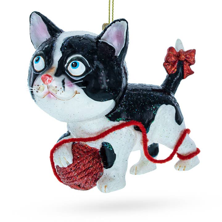 BestPysanky - Venta al por mayor Adornos - Adorno de cristal con forma de gato enredado con bola de lana
