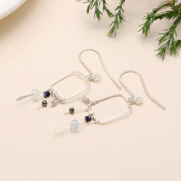 AG 925 JEWELLERY - Wholesale Dangle Earrings - Sterling Silver Aquamarine & Kyanite Bead Earrings0