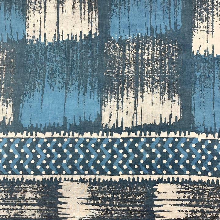 Sciarpa in cotone stampato a blocchi - Quadrati tratteggiati blu e blu per la vendita all'ingrosso da parte di Anju Jewelry