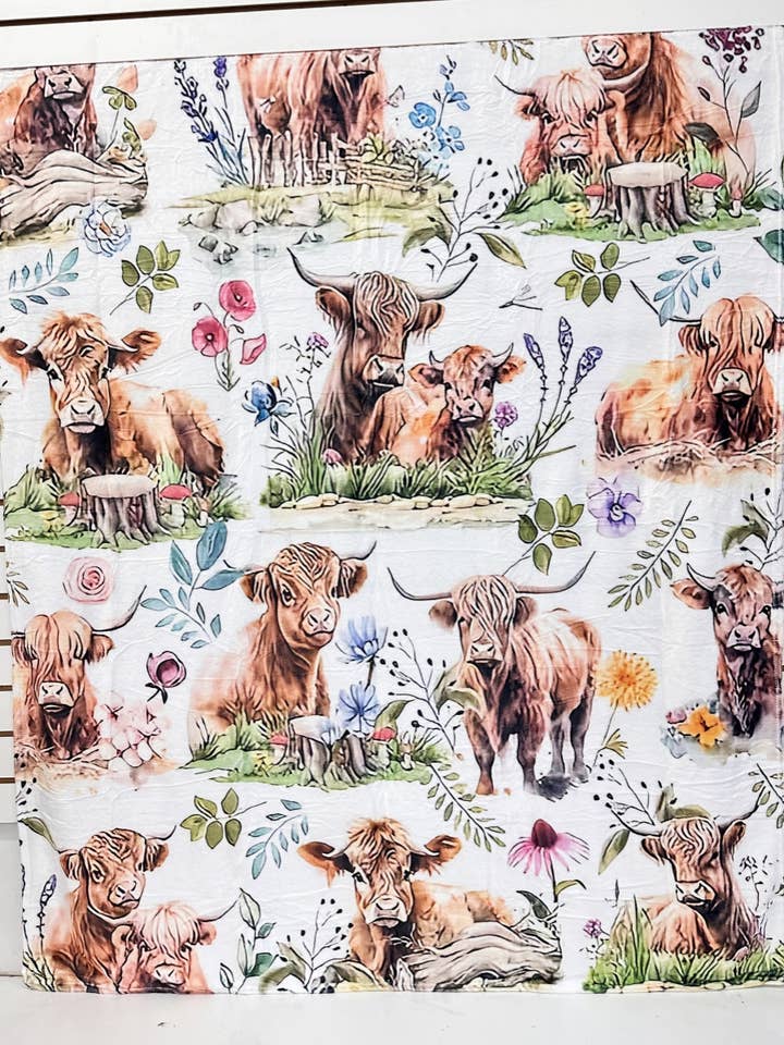 HIGHLAND COW WESTERN FLANNEL BLANKET for wholesale by DESHENG ENTERPRISE
