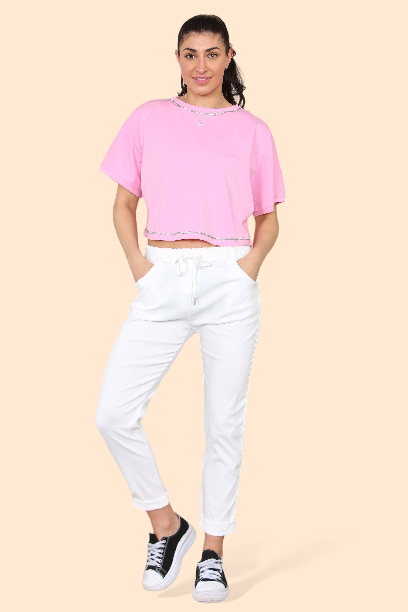 Kurt Muller – wholesale Pants – Women's – Plain Cargo Stud Pocket Bi-Stretch Magic Trousers16