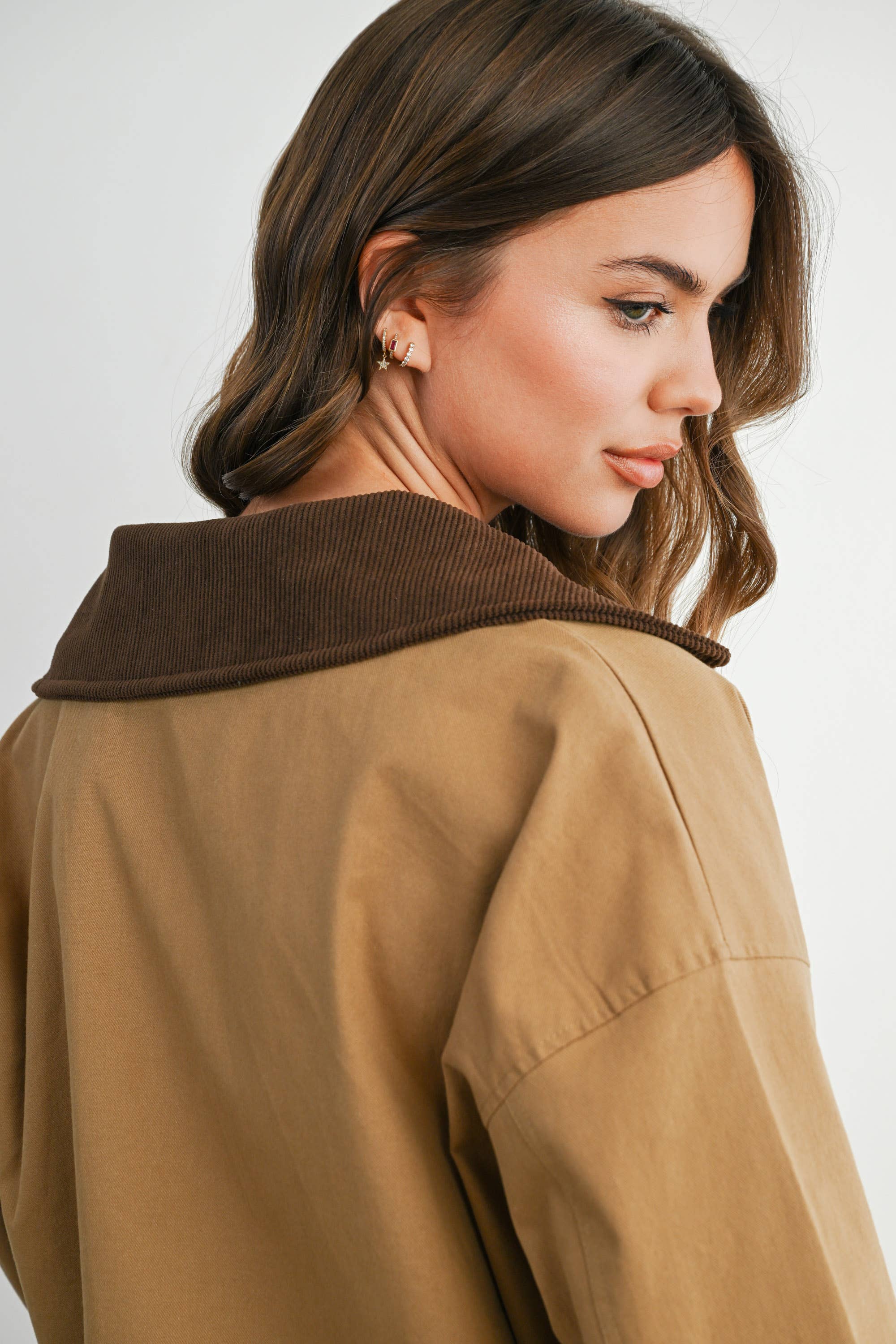 BUTTERMELON - Wholesale Jacket - Women's - Collared Zip-Up Drawstring Jacket - BMJ78253