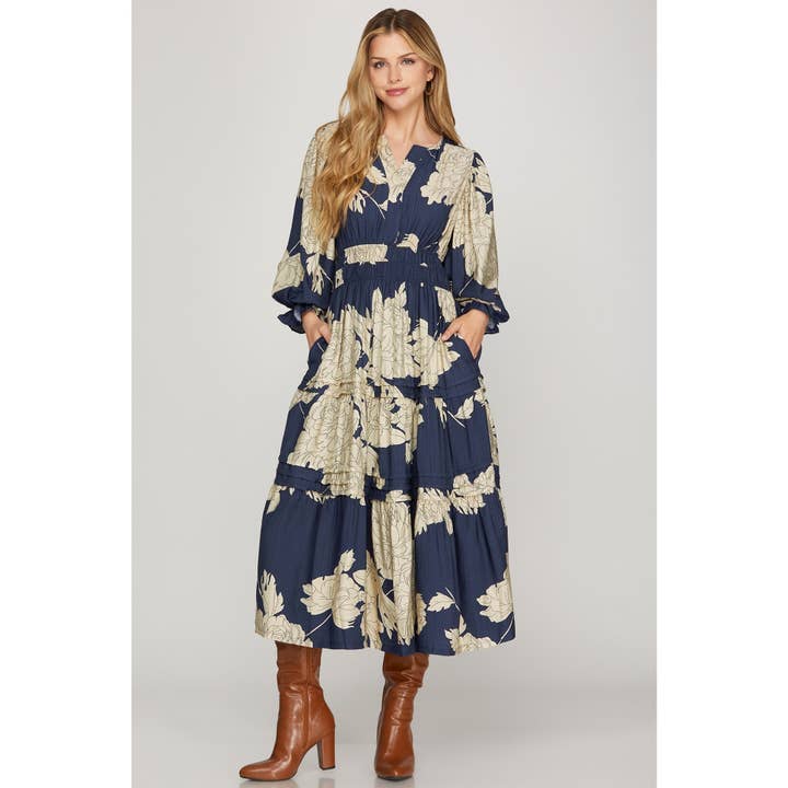 GEWEBTES MIDIKLEID MIT BLUMENDRUCK für den Großhandel von STYLE USA