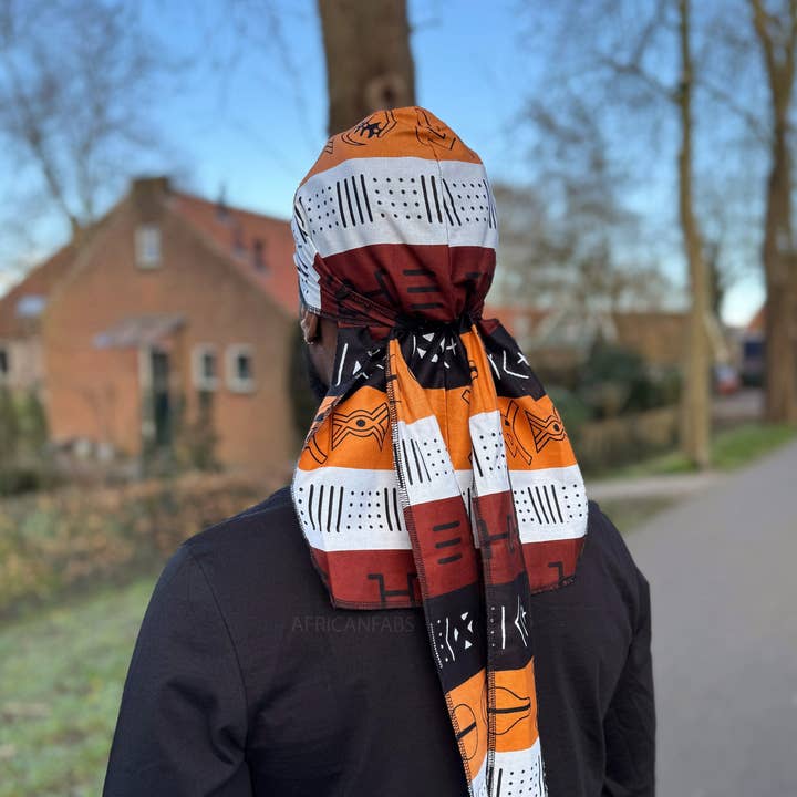 AfricanFabs – wholesale Bandana - Unisex – Durag / Du-rag / Do-rag / Bandana - Unisex - Mörkbrun Bogolan