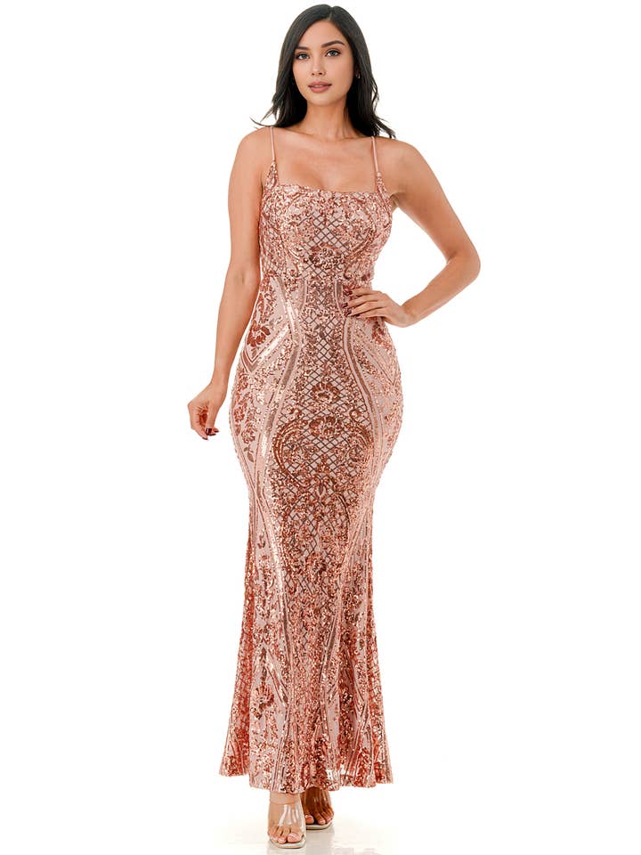 Lovesome – Engroshandel Aftenkjole - Dame – CD30174: HAVFRUE MAXI KJOLE MED PAILLETTER