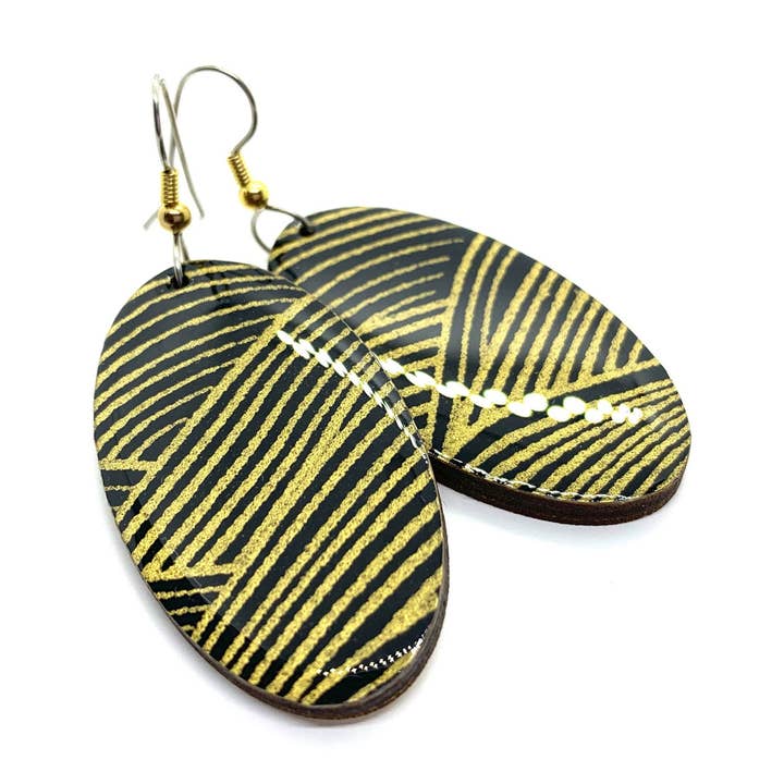 Brincos ovais pretos e dourados por atacado de Prettykiku