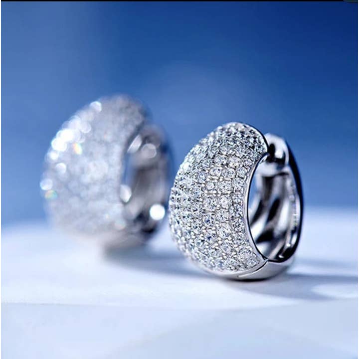 Classic Pave Set Cubic Zirconia by Zirconite Huggie Earrings for wholesale by Diamond Veneer Travel Jewelry