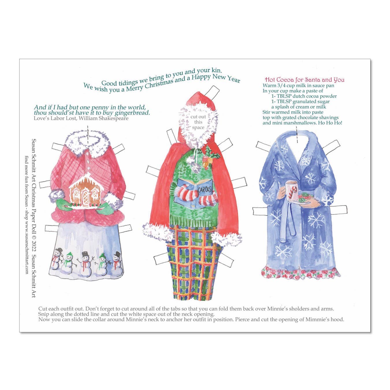 Susan Schmitt Art - Wholesale DIY Craft Kit - Paper Dolls, Christmas Paper Doll, PDW1