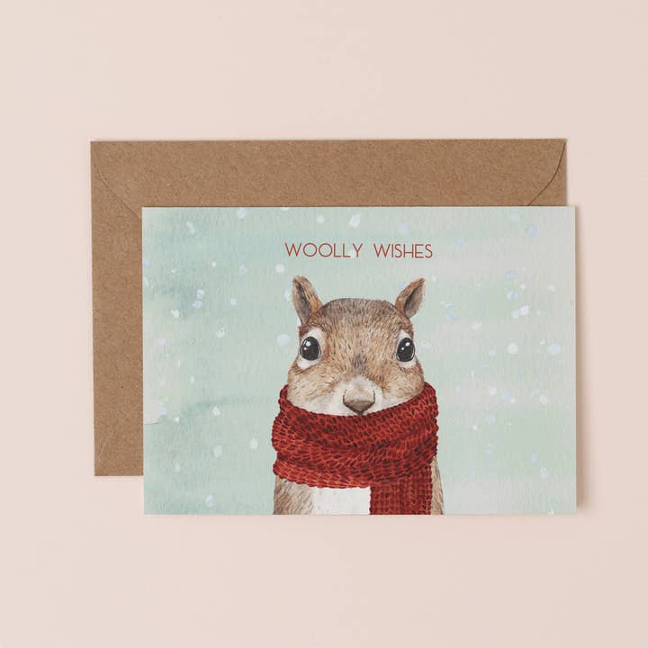 Woolly Wishes Squirrel Christmas Card - Single for wholesale by Mister Peebles