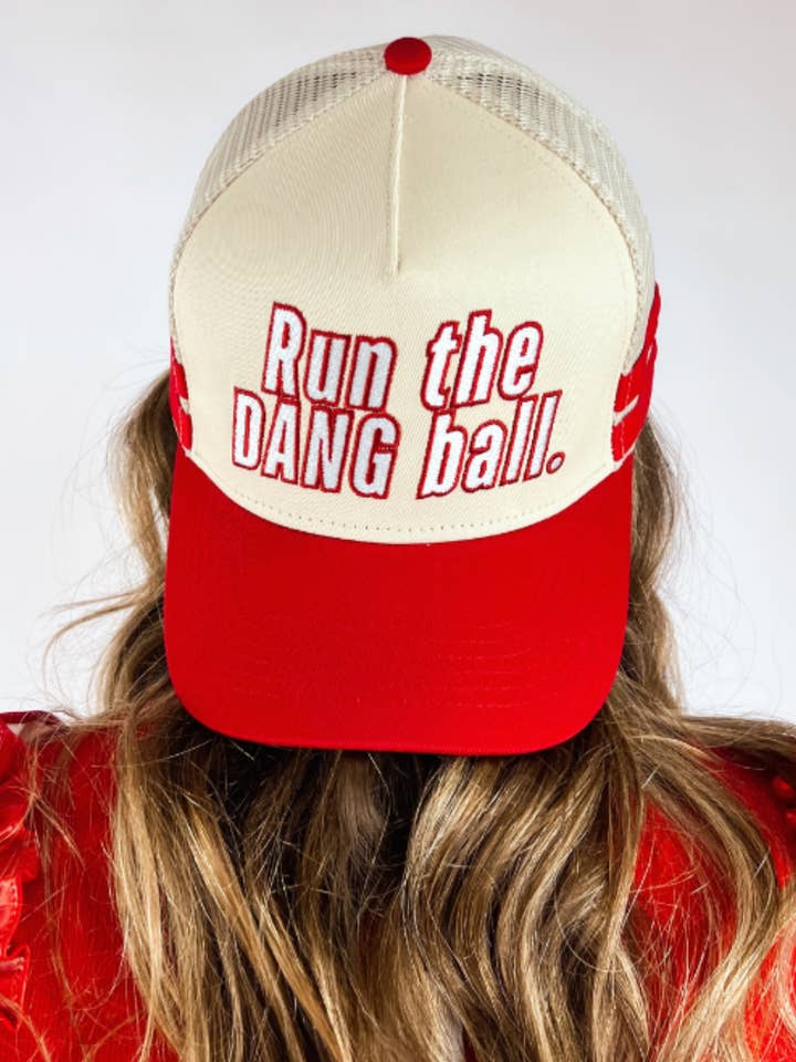 Run The Dang Ball Vintage Trucker Hat-Red for wholesale by Social Statement