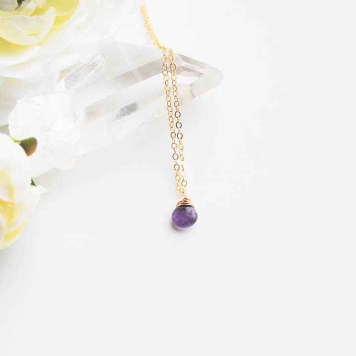 Amethyst Teardrop necklace/simple pendant February birthston for wholesale by Seaflowerjewelry