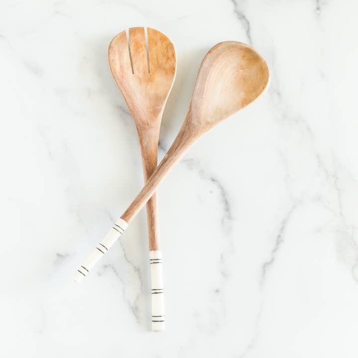 Creative Women - Wholesale Serving utensil - Striped Olive Wood Salad Servers3