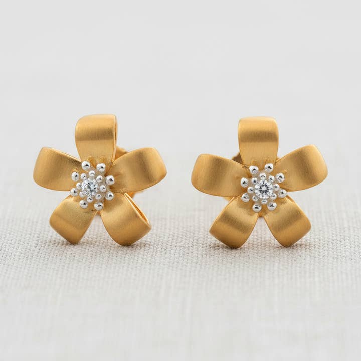 Matte Flower Drop Earrings with Silver Posts for wholesale by camilla dovey