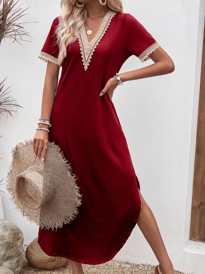 Wholesalesir - Vente Robe – femme - Robe à ourlet irrégulier en dentelle à col en V