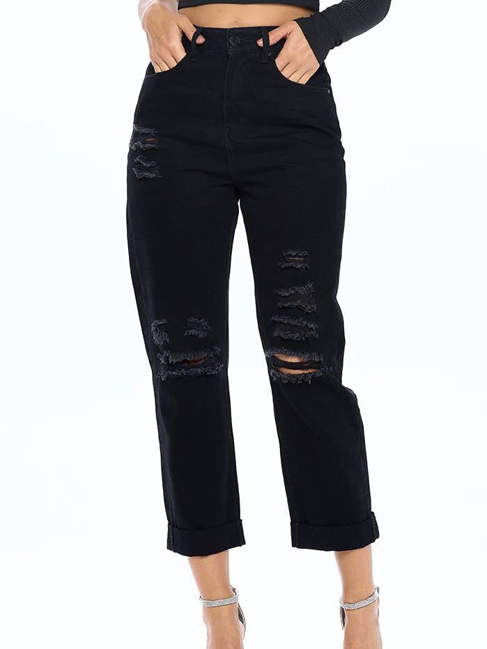 HIGH RISE RIPPED BOYFRIEND JEANS for wholesale by BLUE AGE