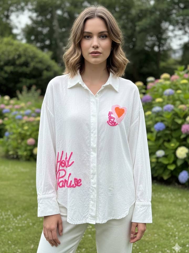 Oversized shirt with embroidery for wholesale by VICTORIA&ISAAC