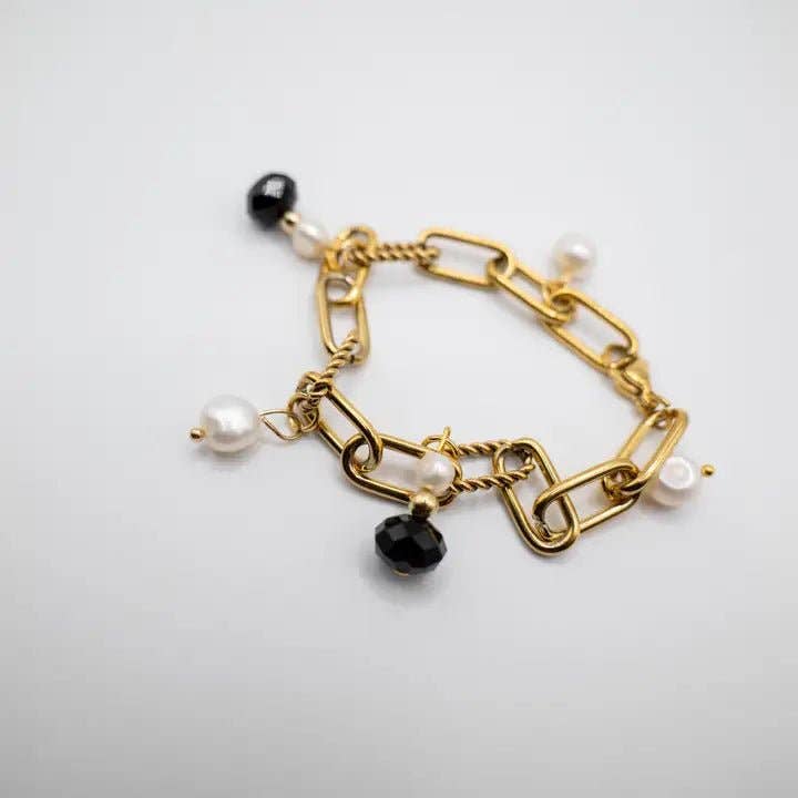 OE! - Wholesale Link & Chain Bracelet - INCROCI BLACK - bracciale a catena con cristalli e perle