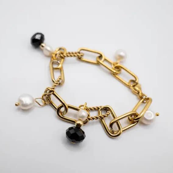 OE! - Wholesale Link & Chain Bracelet - INCROCI BLACK - bracciale a catena con cristalli e perle0