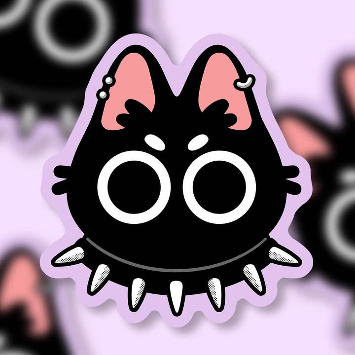 Punk Black Cat Sticker: Glossy Die-Cut Vinyl Stickers for wholesale by Ouri Studio