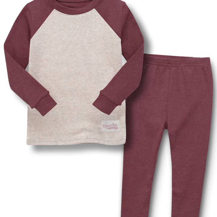 New Melange raglan Beige&Red Boys Girls Long Sleeve PJs for wholesale by Vaenait Baby