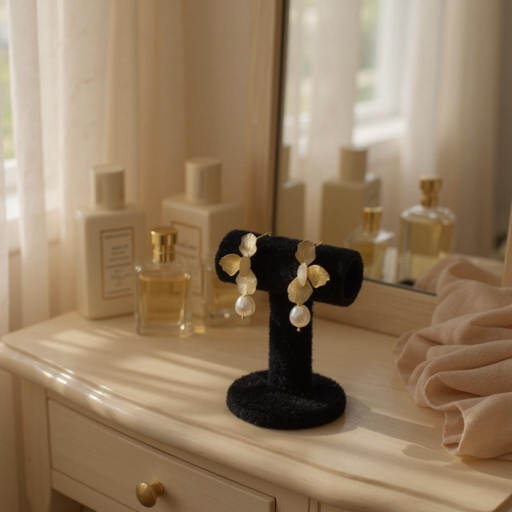 Athena Bridal Jewellery - Vendita all'ingrosso Orecchini pendenti - COLLEZIONE ATHENA - ORECCHINI PENDENTI CON PERLA E FIORE - CZER875 ORO2