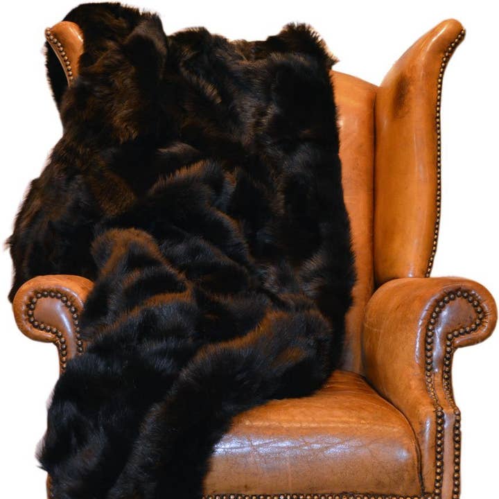 Manta con diseño de piel de oveja toscana, color negro oscuro, 70 cm x 135 cm para venta al por mayor de Wildash London