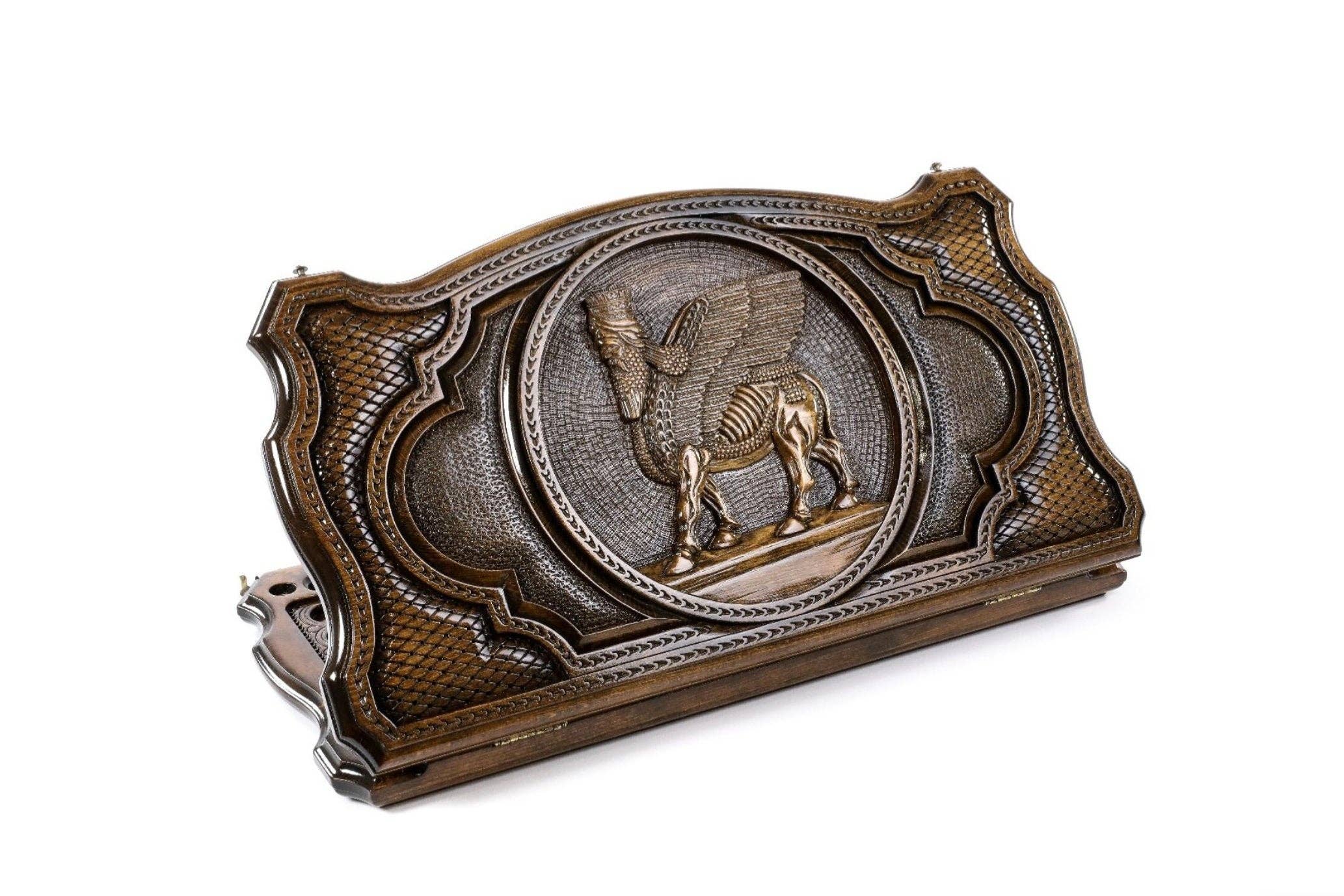 Hrachya Ohanyan - Wholesale Board Game - Assyrian coat of arms backgammon with copyrighted contour outline  24" x 24" x 2"4