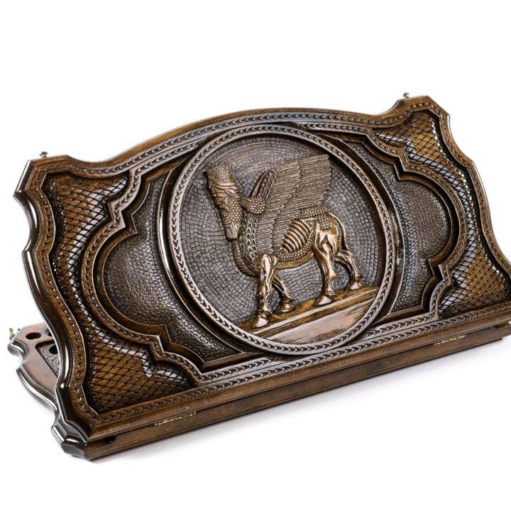 Hrachya Ohanyan - Wholesale Board Game - Assyrian coat of arms backgammon with copyrighted contour outline 24" x 24" x 2"4